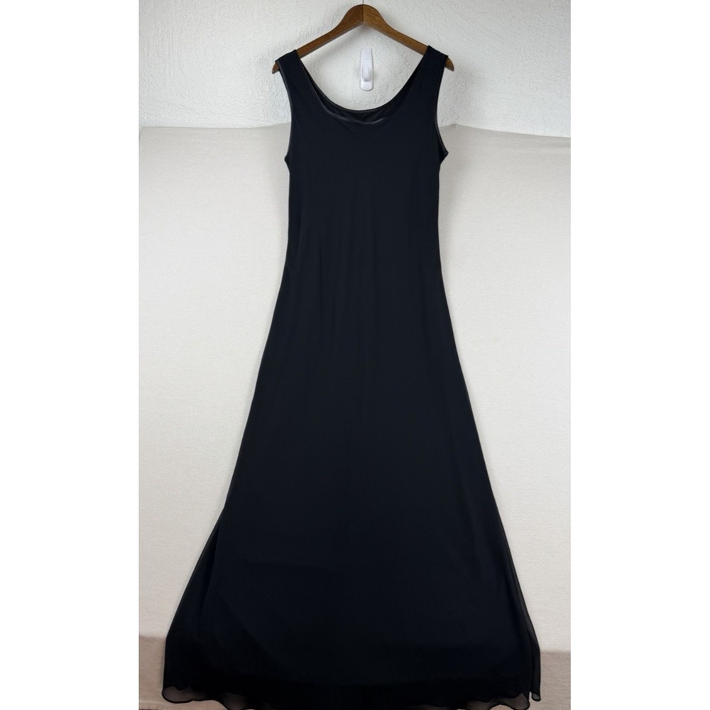 Stenay‎ Chiffon Scoop Neck Overlay Maxi Dress Size 16 Black Satin Trim Cocktail